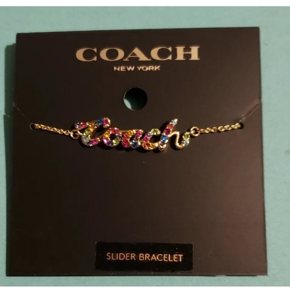 Coach Logo Script Slider Bracelet Multi Color Gold MSRP $98 - Picture 2 of 3